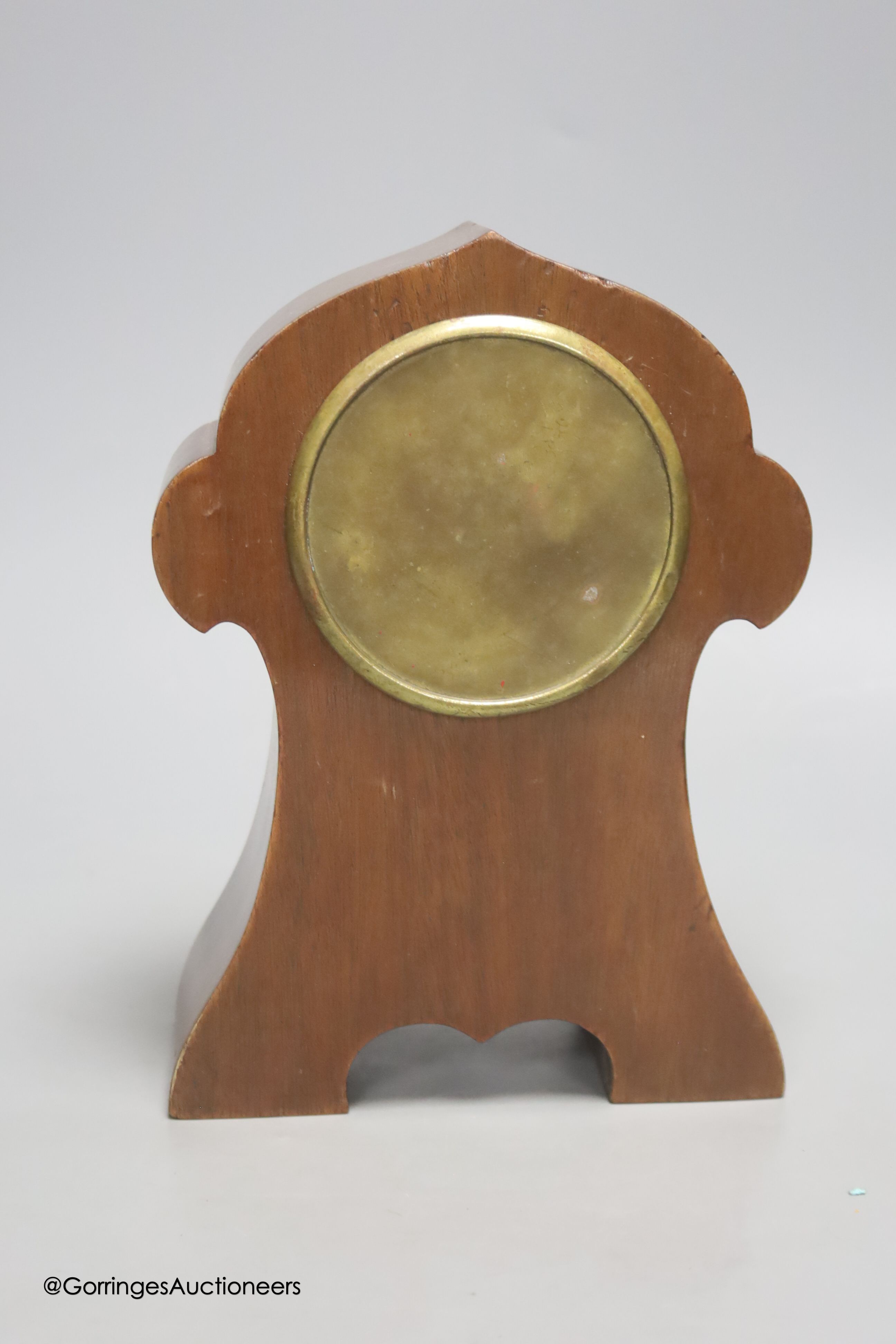 An Edwardian burr yew mantel clock, height 22cm, French drum movement